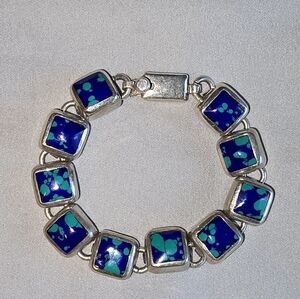 Vintage Taxco Azurite & Malachite Sterling Silver Bracelet